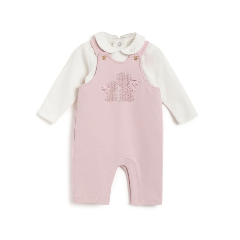 Girls Medium Pink Solid Bodysuit with Dungaree image number 0